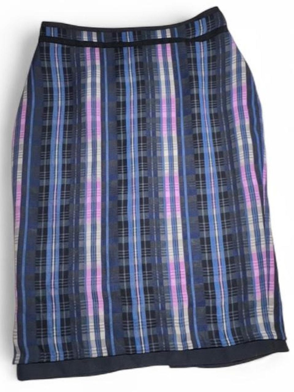 Banana Republic Blue, Navy & Purple Striped Plaid Pencil Skirt
